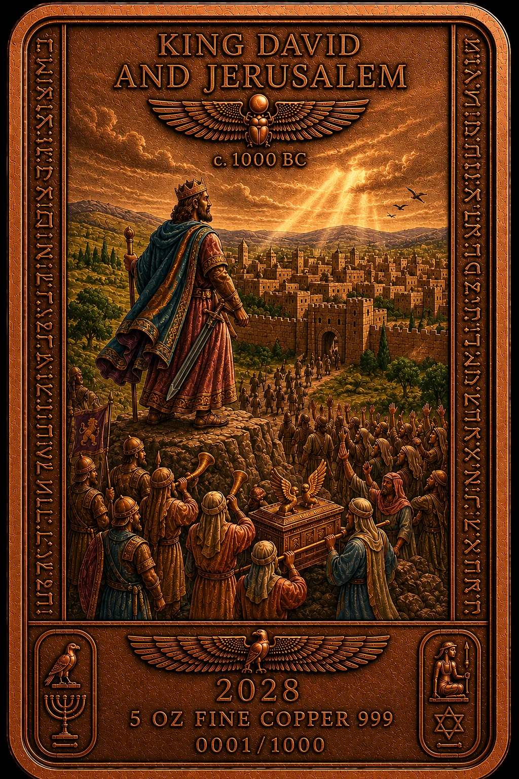 King David and Jerusalem 5 oz copper bar
