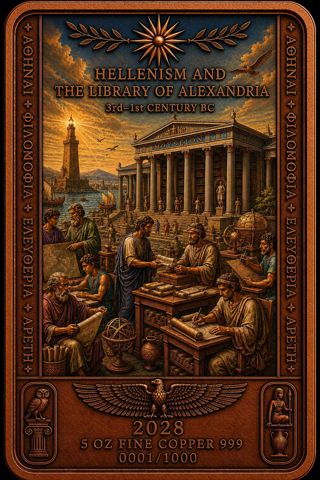 Hellenism and the Library of Alexandria 5 oz copper bar
