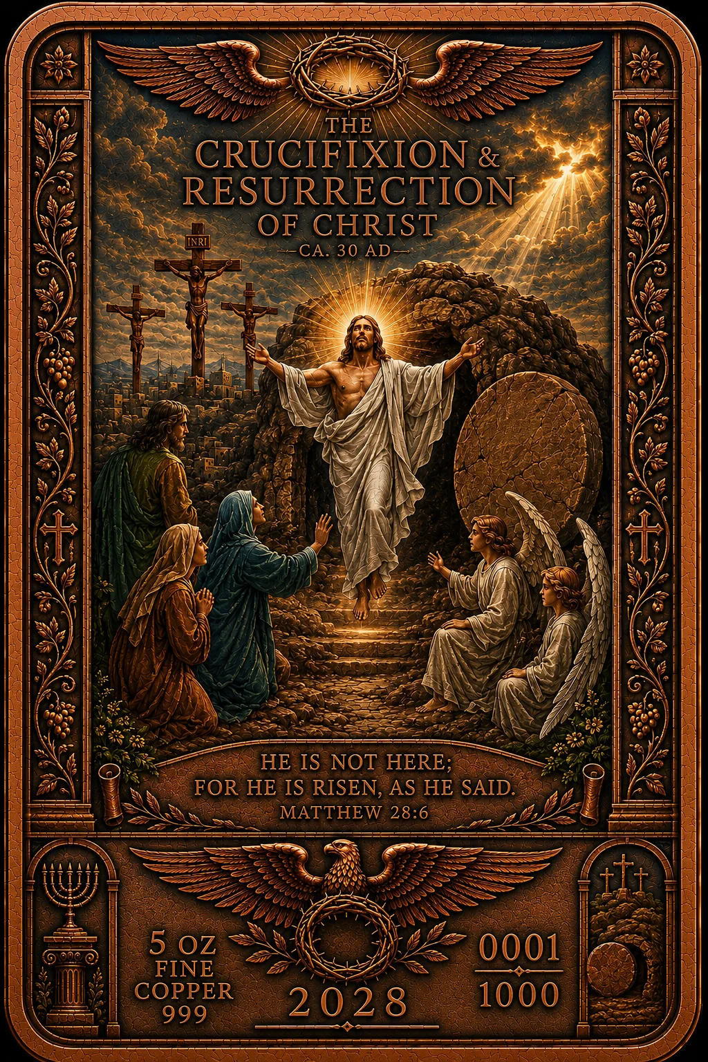 The Crucifixion and Resurrection of Christ 5 oz copper bar