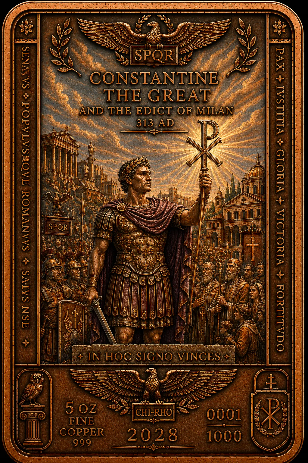 Constantine the Great and the Edict of Milan 5 oz copper bar